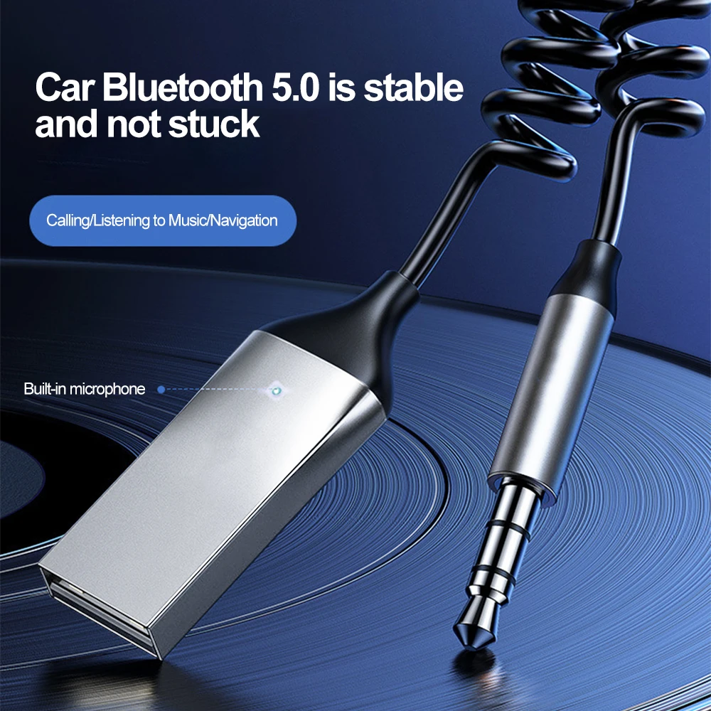 Bluetooth Aux Adapter USB To 3.5mm Jack Car Audio Music Mic Bluetooth 5.0 Handsfree Kit For Car Bluetooth Transmitter