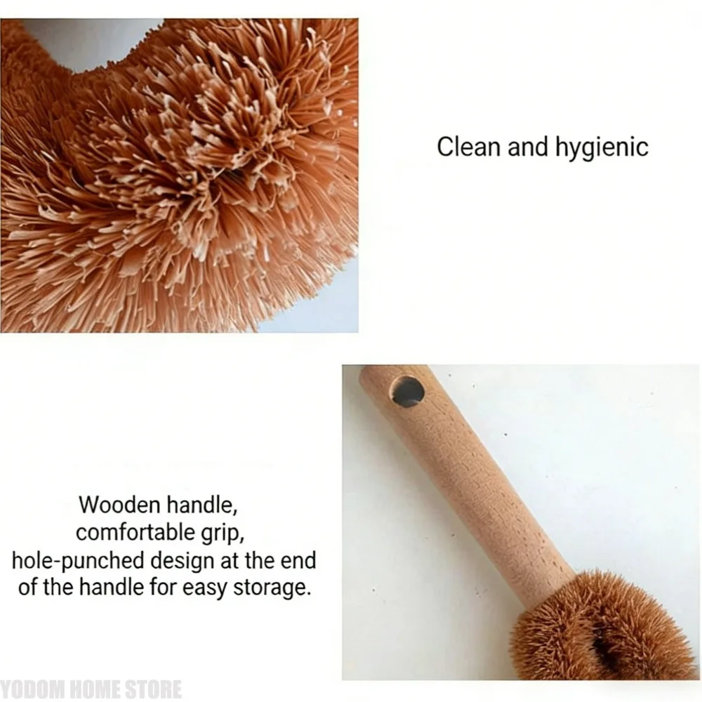 Coconut Palm Cup Brush Wooden Long Handle Bottle Kitchen Wash Cup Tweezers Glass Decontamination Helper Cleaning Brush