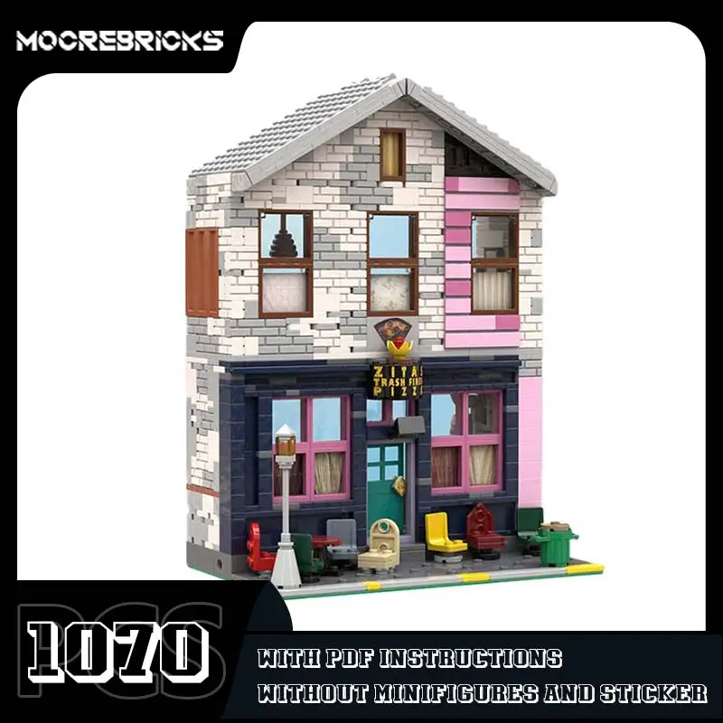 

City Hots Architecture Model Modern Delicious Pizza Shop MOC Building Blocks Granule Bricks Assembled Toys For Children's Gifts