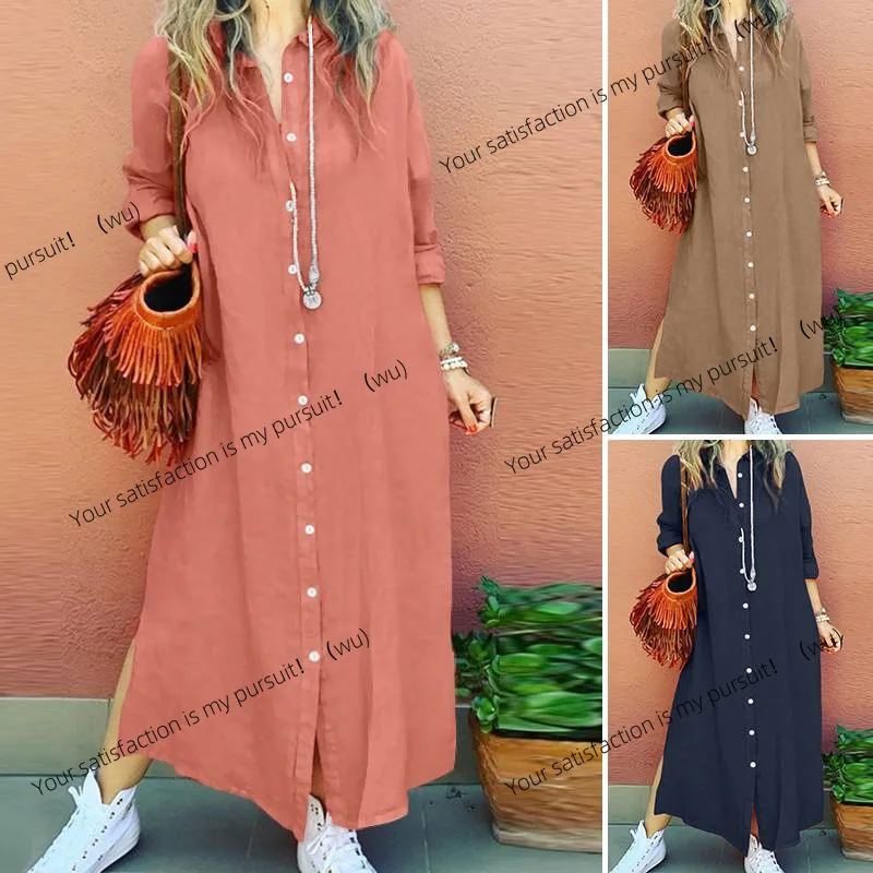 

Lazy and relaxed large size shirt skirt women's spring and autumn super long to ankle linen cotton and linen copper ammonia silk