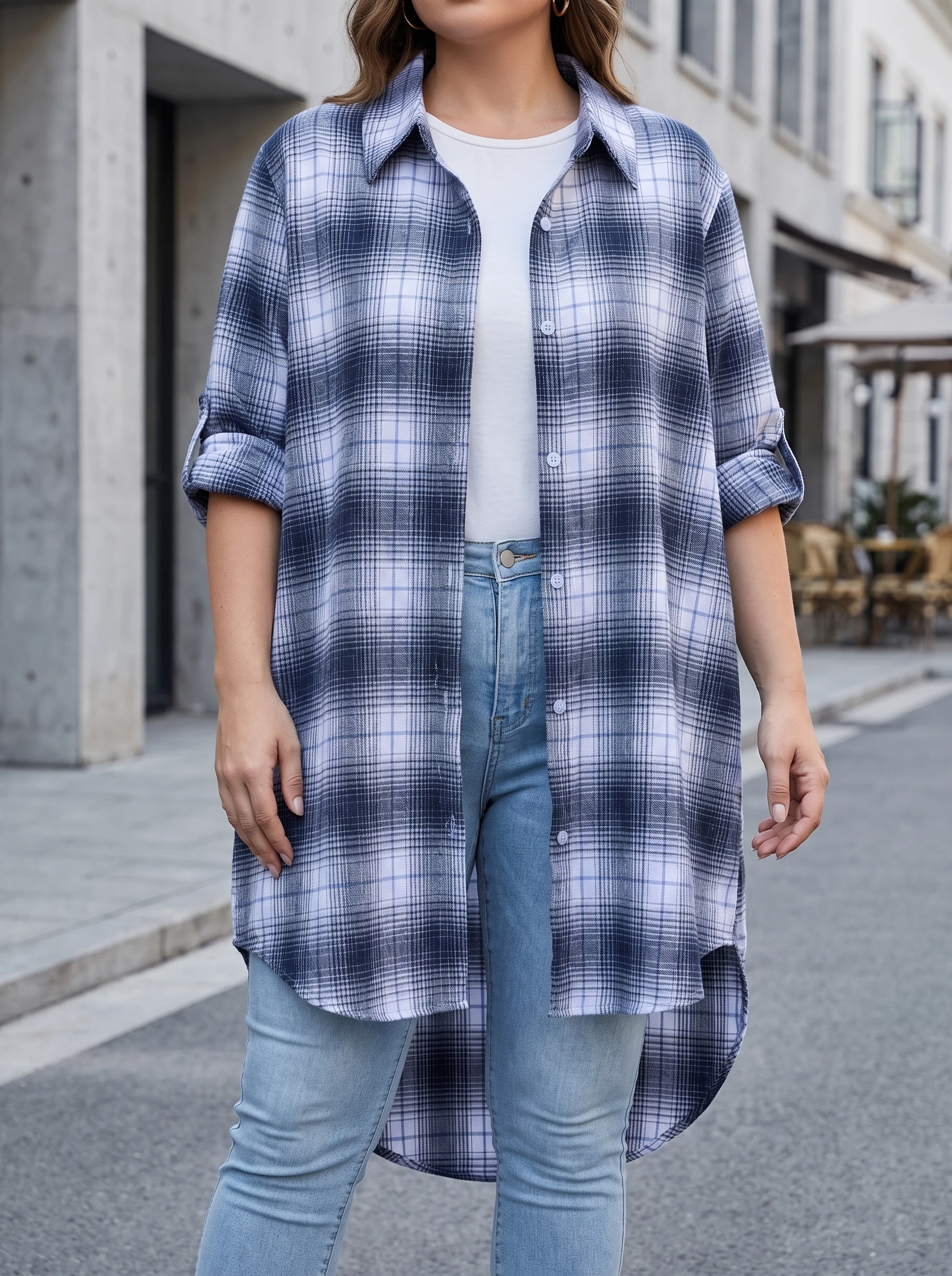 Gadinus Plus Size Women Plaid Long Shirt Oversized Loose Fit Long Sleeve Casual Outer Layer Blouse