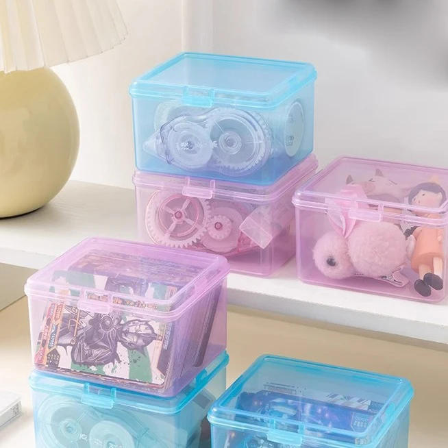 New Transparent Plastic Storage Box Photocards Small Card Storage Box Desk Organizer Box Classification Boxes Stationery