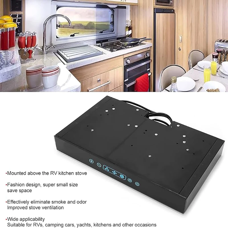 Deren Caravan Range Hood Ductless Range Vent With Touchable Screen & Double LED Light 3 Speed Adjustable For RV Yacht Kit