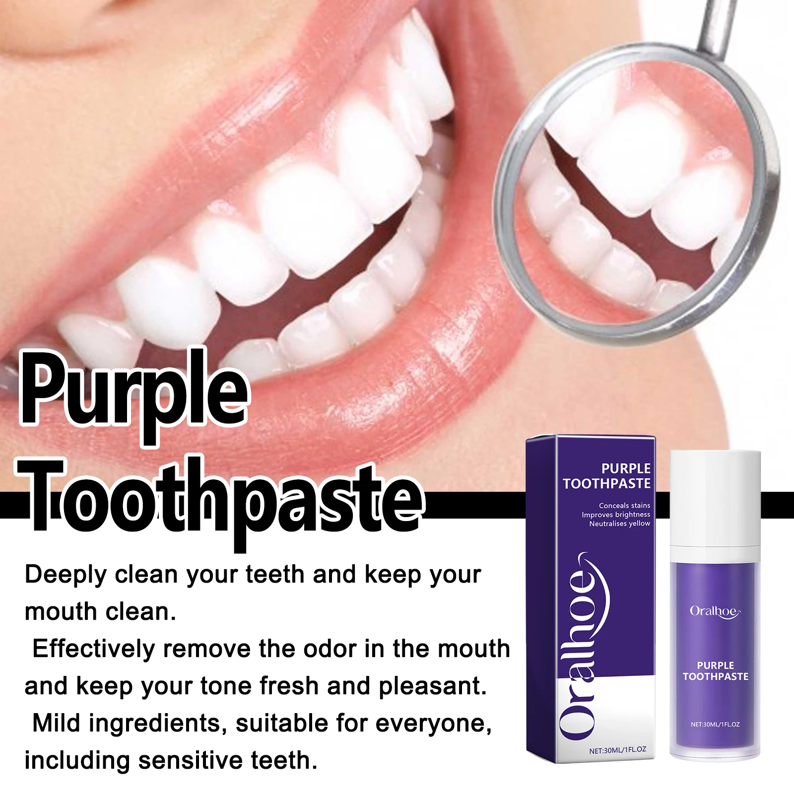 Purple Teeth W-hitening Toothpaste Deep Cleaning Teeth Reduce Plaque Stain Breath Freshen 3 Days Teeth W-hitening Powder Set