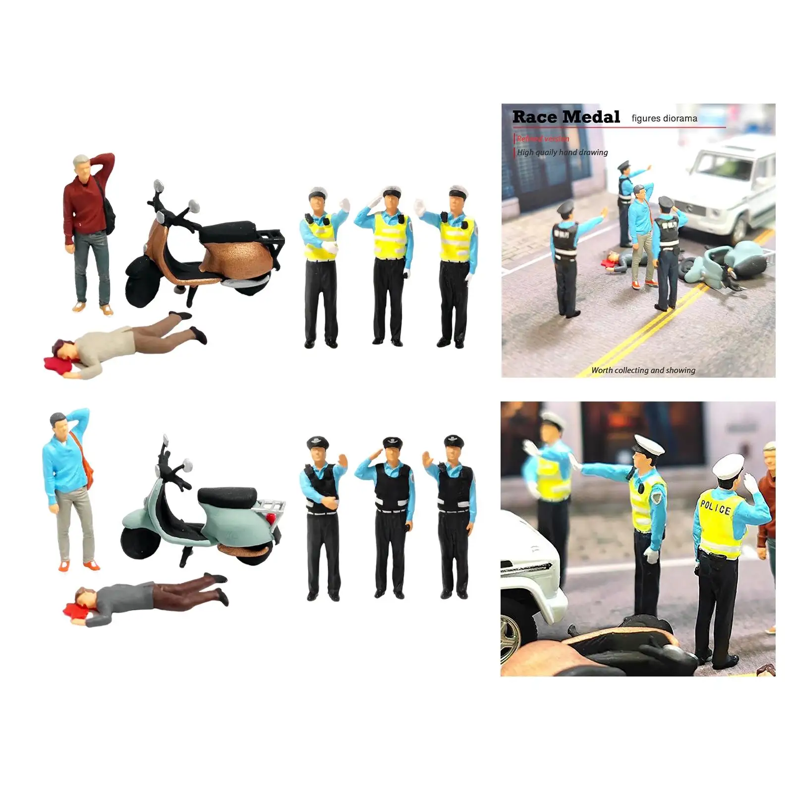 Diorama 1/64 Accident Scene Model S Painted Doll Resin Figures for Photo Props Layout Decoration Railway Model Train Scene