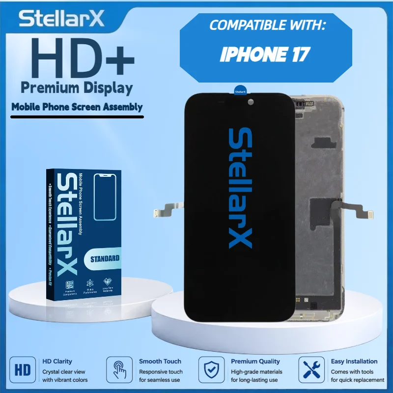 StellarX HD+ High Resolution Display Screen Replacement for iPhone17 Full Display Assembly Repair Parts with free tools