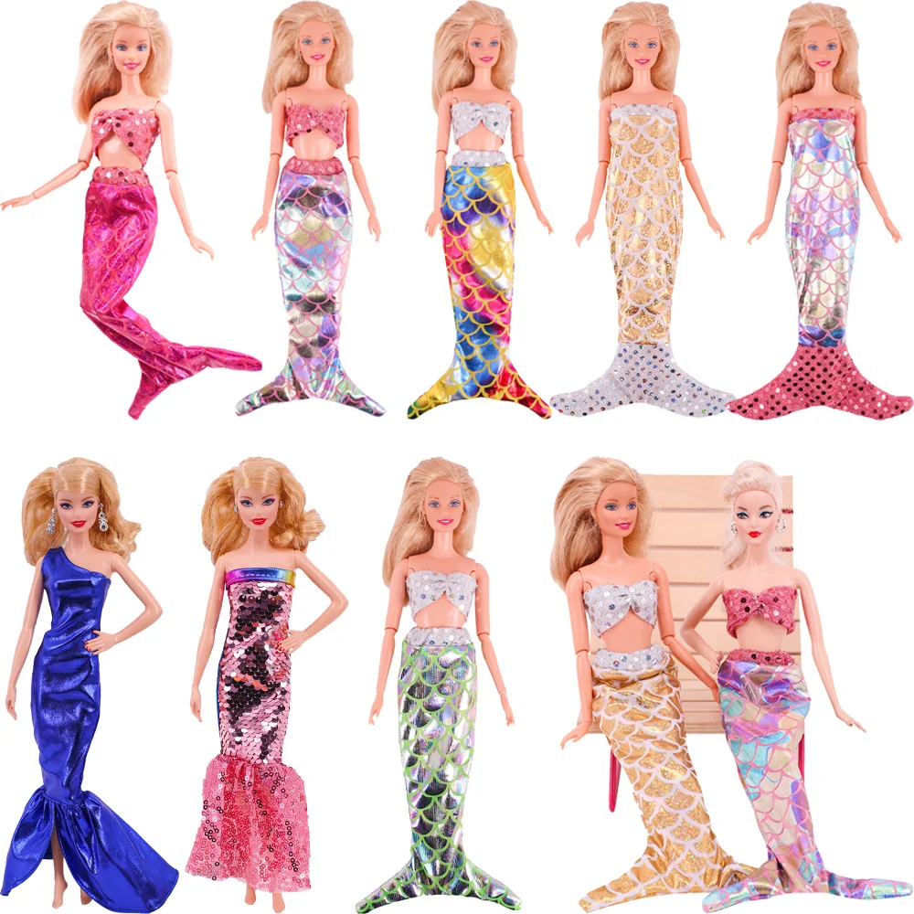 Beauty Fishtail Dress Barbies Doll Clothes Accessories Colorful Fish Scale Pattern Cosplay Fairy Tale for 11.8Inch 30cm Barbies