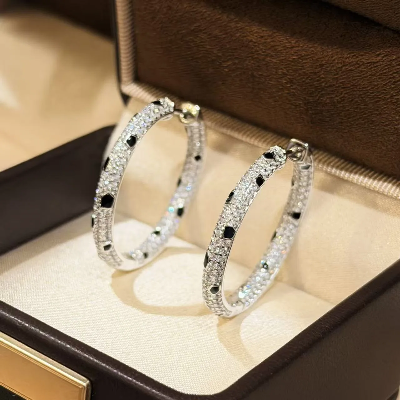 

100% 925 Sterling Silver Full Pave 5A Zircconia leopard Pattern Large Size Hoop Earrings For Women Fine Jewelry Christmas Gift