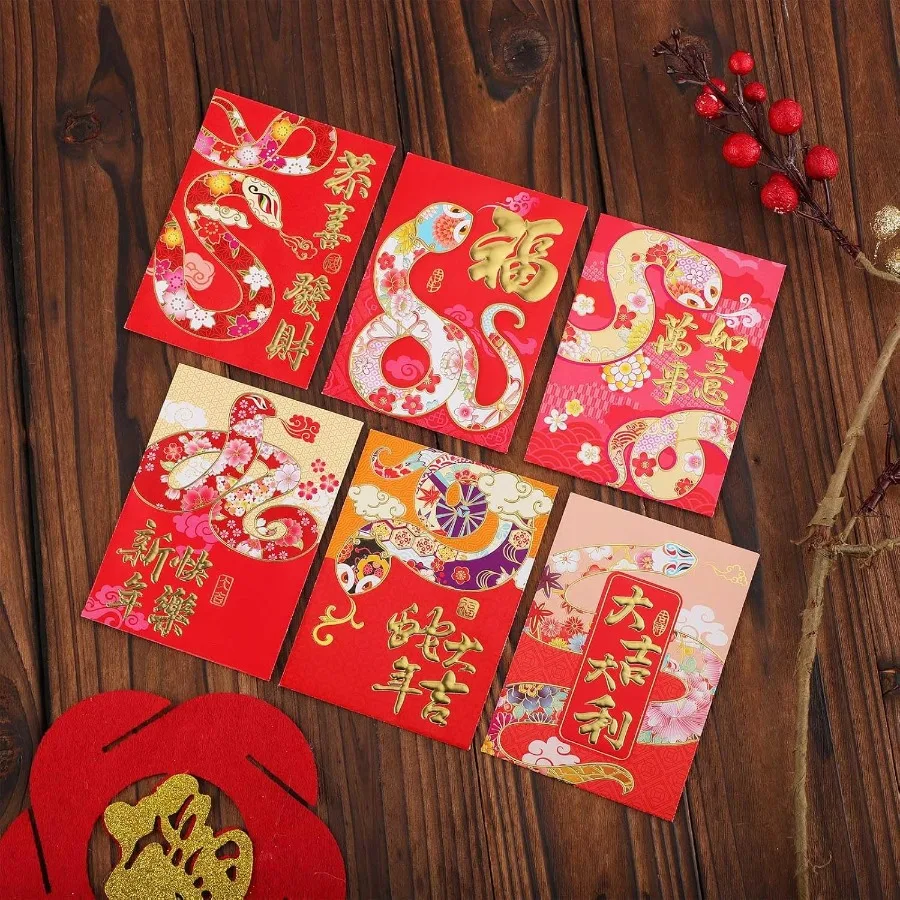 36 قطعة المظاريف الحمراء الصينية 2025 المغلفات الحمراء القصيرة الاحتفالية لور الصينية السنة الجديدة الذهب تنقش أنماط Ske محظوظ #3