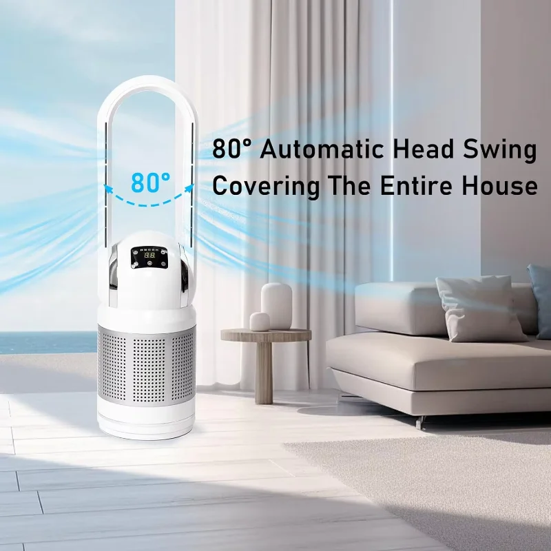 110V 220V Heating Cooling Bladeless Tower Fan Heater  with Energy Efficient OEM Remote Control Household Use
