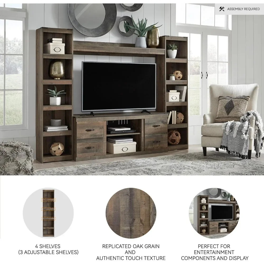 Libreria rustica Entertainment Center Pier con 3 ripiani regolabili, marrone naturale