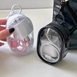 Jewelry Organizer Transparent Storage Box Mini Round Zipper Bag Earphones Data Cable Coin Wallet Lipstick Portable Organizer