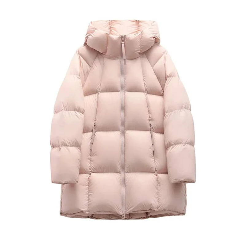 سترات مبطنة خفيفة الوزن باللون الأبيض من Duck Down سترة شتوية نسائية بغطاء للرأس النسخة الكورية من السترة الكاجوال