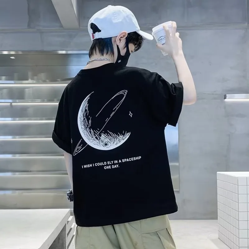 Boys Short-sleeved T-shirt Summer Children's Summer Dress Half-sleeved Black Top New Middle And Big Children's Trendy T-shirt image 2
