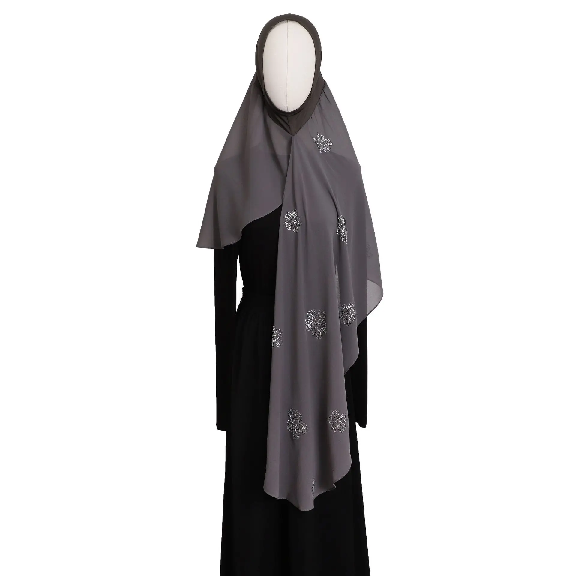 Ramadan Chiffon Hijab Frauen Blume Strass Schal Instant Muslimischen Gebet Khimar Amira Kopf Wrap Cap Elegante Islam Religiöse Neue