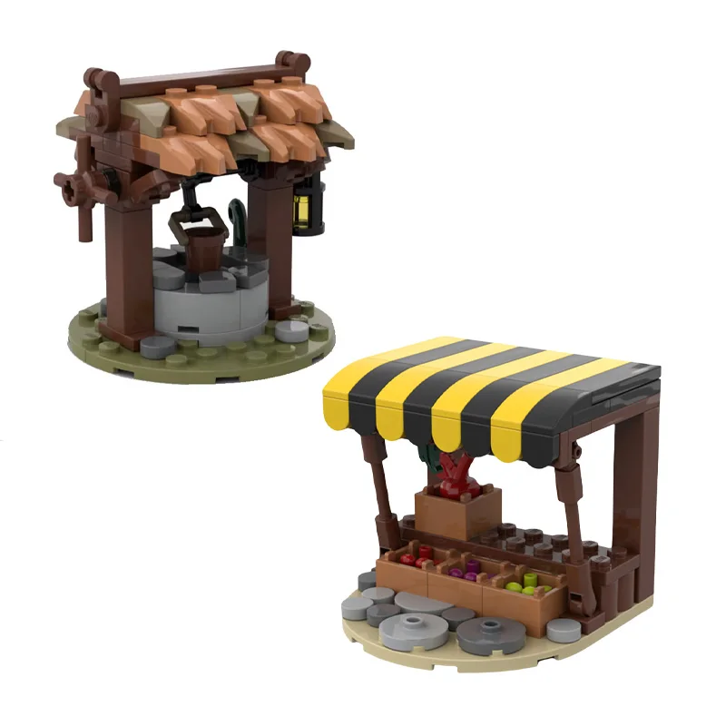 

MOC building blocks Toy Medieval Well Market shelf Model Creative DIY assembly set Holiday gift for all architecture lovers