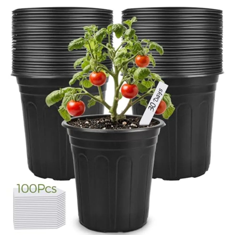 

100 Pack 1 Gallon Nursery Pots, 6.7 Inch Plastic Pots for Plants, Plastic Flower Pots, Plant Pot, Seedling Pots for Potting, Se