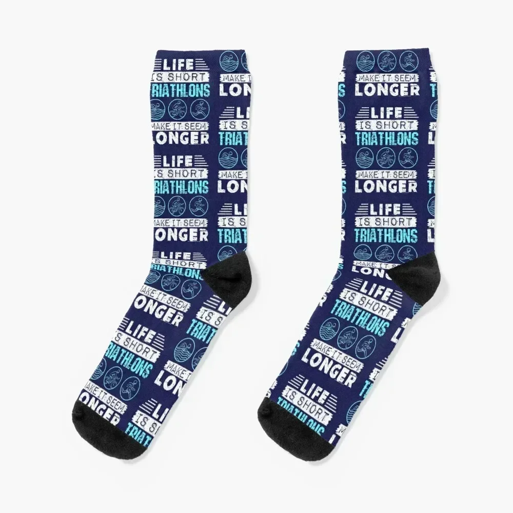 

Life Is Short Triathlons Make It Seem Longer Triathlon Triathlete Socks floral custom Girl'S Socks Men's