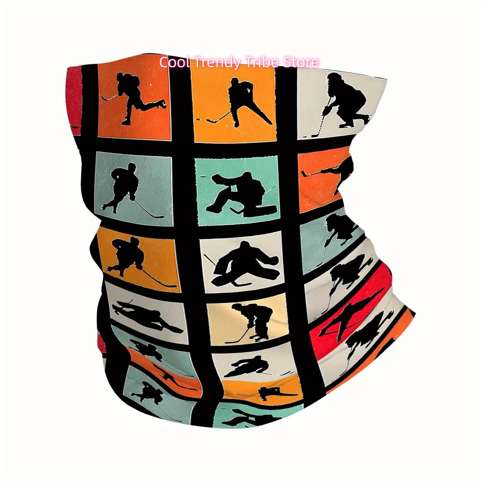 Hockey Players, Retro Style, Silhouette Print Scarf, Multi-Functional Mask And Neck Mask, Suitable for Outdoor And Unisex Headsc