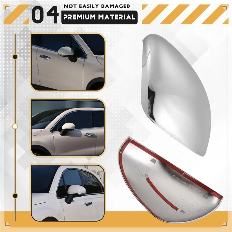 

For FIAT 500X 2014 2015 2016 2017 2018 2019 Chrome Side Wing Fender Rearview Door Mirror Cap Trim Auto Cover Styling