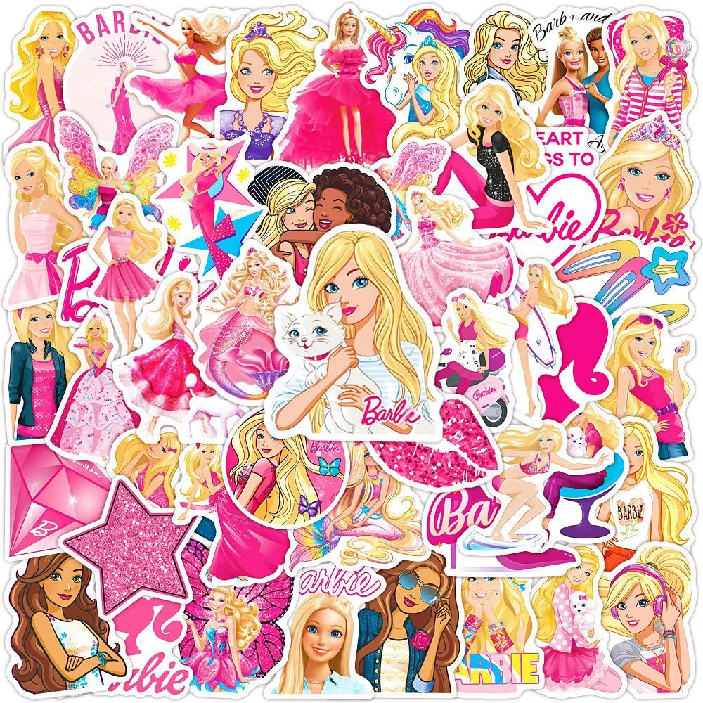 50Pcs Cartoon Anime Barbie Princess Stickers for Scrapbooking Laptop DIY Notebook Phone Case Decor Waterproof Sticker Girl