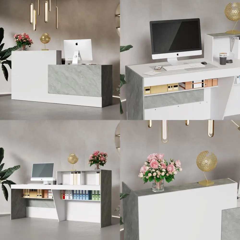 Modern Storage Reception Desk with Shelves, Stylish Front Counter for Lobby, Checkout Table for Retail Spaces