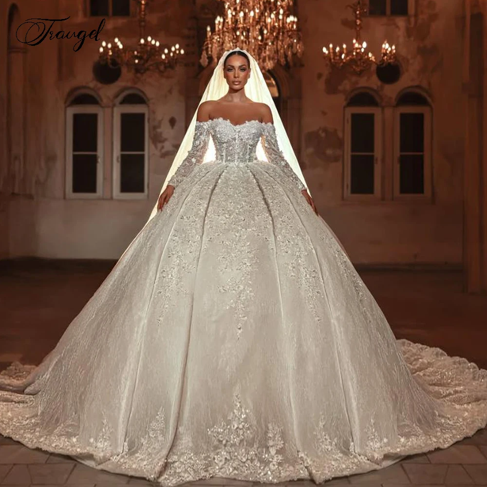 

Бальное платье по индивидуальному заказу, роскошные свадебные платья, милое платье с открытыми плечами, Vestido De Novia, кружевное королевское платье с блестками De Mariee