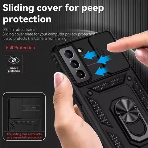 For Samsung Galaxy S21 FE 5G S21FE Case Slide Camera Armor Case For GalaxyS21FE SamsungS21FE Magnetic Holder Ring Protect Cover