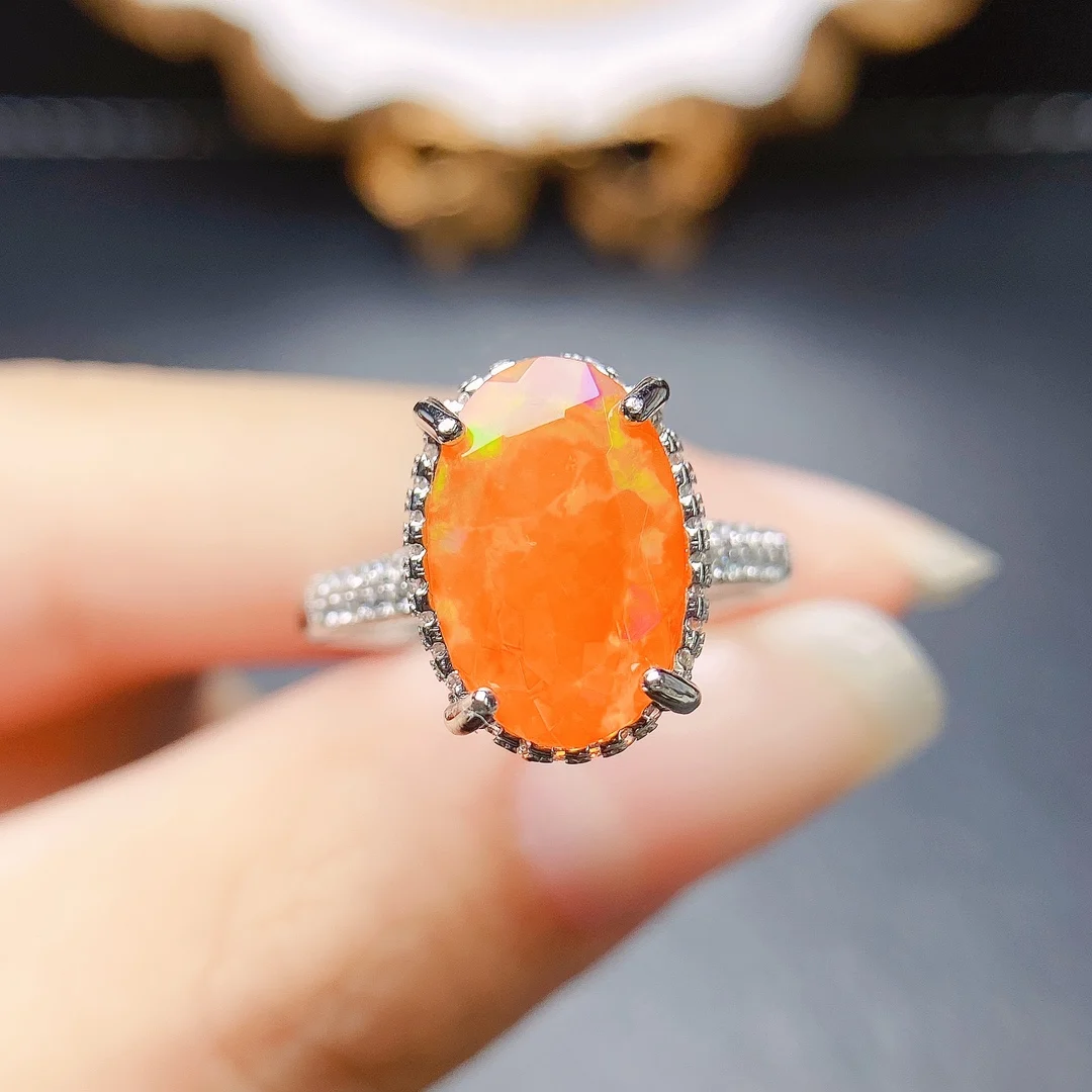 

AAA VVS Red Orange Fire Opal Ring 925 Sterling Silver Oval 9x13mm Natural Opal Engagement For Women Man Ring Gift