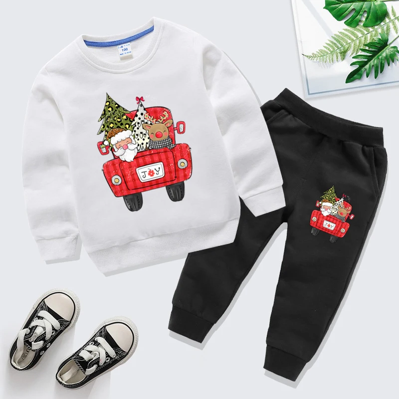 

Christmas Children's Sets Farm Truck Santa Claus and Elk Print Pullovers+Pants 2 Pc Suits Autumn New Xmas Gift Sweatshirt Set