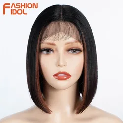 FASHION IDOL Straight Short Bob Wigs Synthetic Hair Lace Wigs For Black Women Ombre Blonde High Temperature Fiber Cosplay Wigs