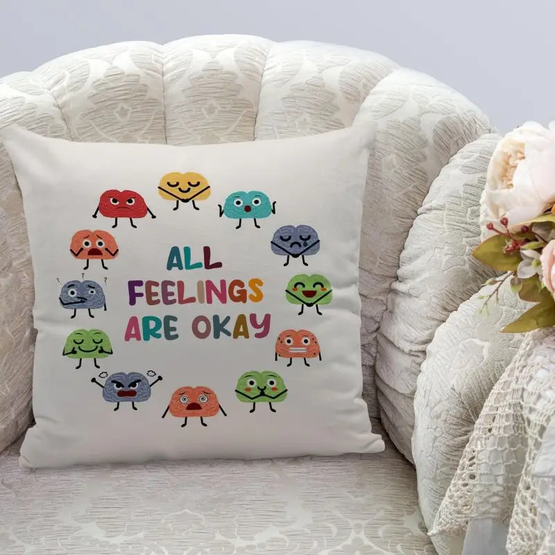 Mental Health Pillow Case for Home Living Room Office Decoration Polyester Square Cushion Cover Sofa Chair Seat Throw Pillowcase