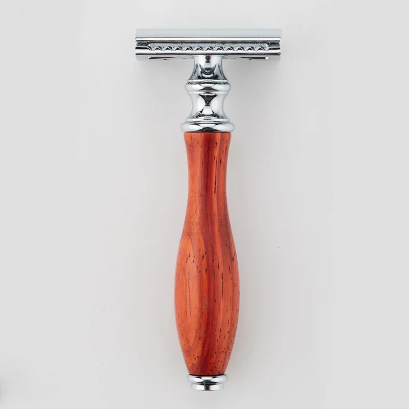 Double Liter Brass Rosewood Manual Shaver Old Style Shaver  Male Sucking Device Razor Blades