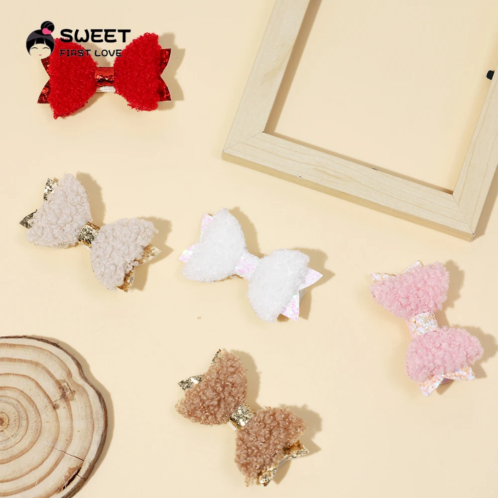 Cute Hair Clips Hair Teddy Velvet Bows Girl Princess Hairpin Boutique Fully Lined Baby Barrette Hair Accessories for Girls