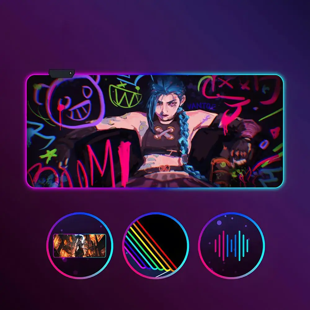 L-league of Legends Anime Jinx Mouse Pad RGB luminous 1000X500mm large table mat non-slip extra large game office mouse pad