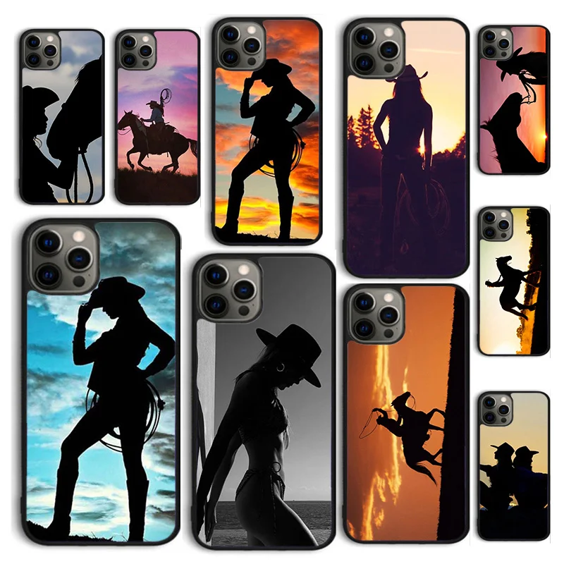 Autumu Sunset Cowgirl Horse Silhouette Phone Case Cover for iPhone 16 15 12 mini 11 13 14 Pro Max SE 2020 6S 7 8 Plus Coque