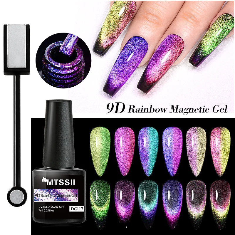 Mtssii 7ML 9D Cat Magnetic Gel Nail Polish Set With Magnetic Stick Laser Cat UV Gel Nail Polish Nail Art Soak Off Varnishes Kits