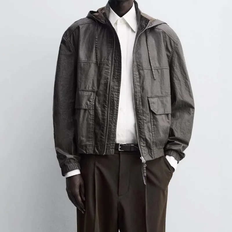 Mens Brown Layer Cotton Linen Blended Coat Loose Edition Thin Coat
