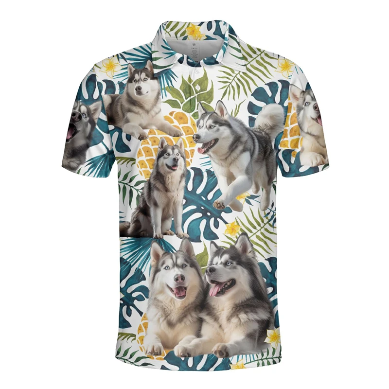 Funny Fashion Husky Dog 3D Print Polo Shirts For Men Clothes Casual Hawaiian Pet Dogs Graphic POLO Shirt Aloha Kid Short Sleeve