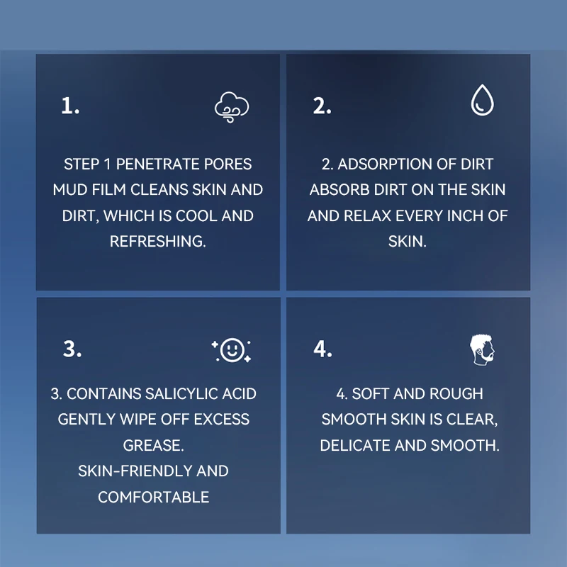 قناع طين لتنظيف حمض الساليسيليك للرجال، قناع منعش ذو ملمس ناعم للتحكم في الزيت، قناع تقشير، تنظيف عميق، تنقية المسام