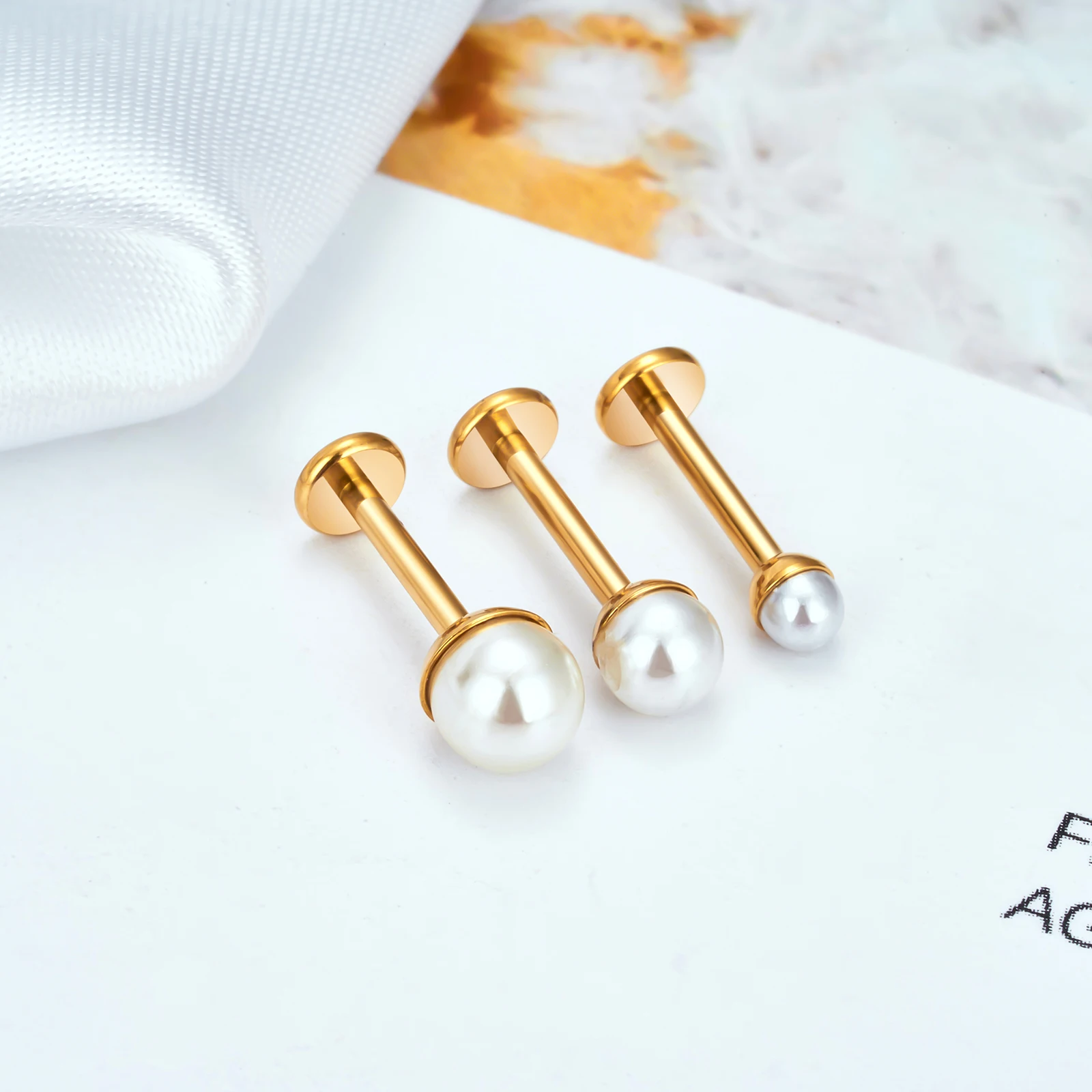 Wholesale 1/5PCS G23 Titanium Piercing Labret Lip Stud pearl 16g Small Earring For Women Nasal nail  Body Jewelry