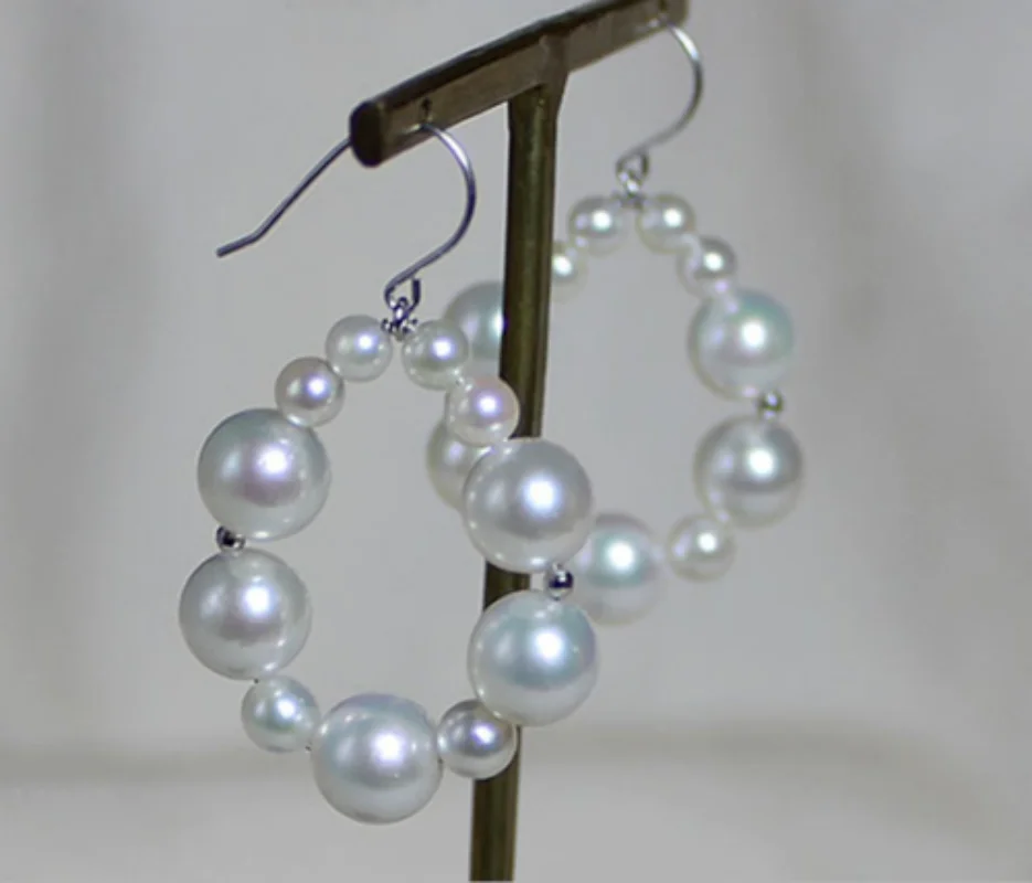 

New A Pair 5-9mm South Sea Round White Pearl Earring