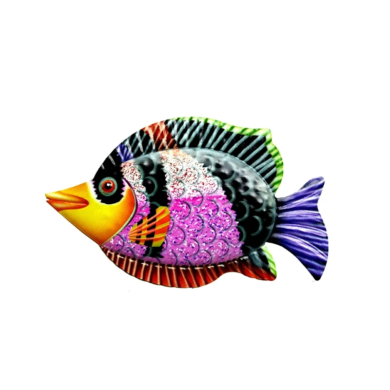 Metal Fish Wall Art Decor Colorful Iron Sculpture Garden Hanging Statue X3UC