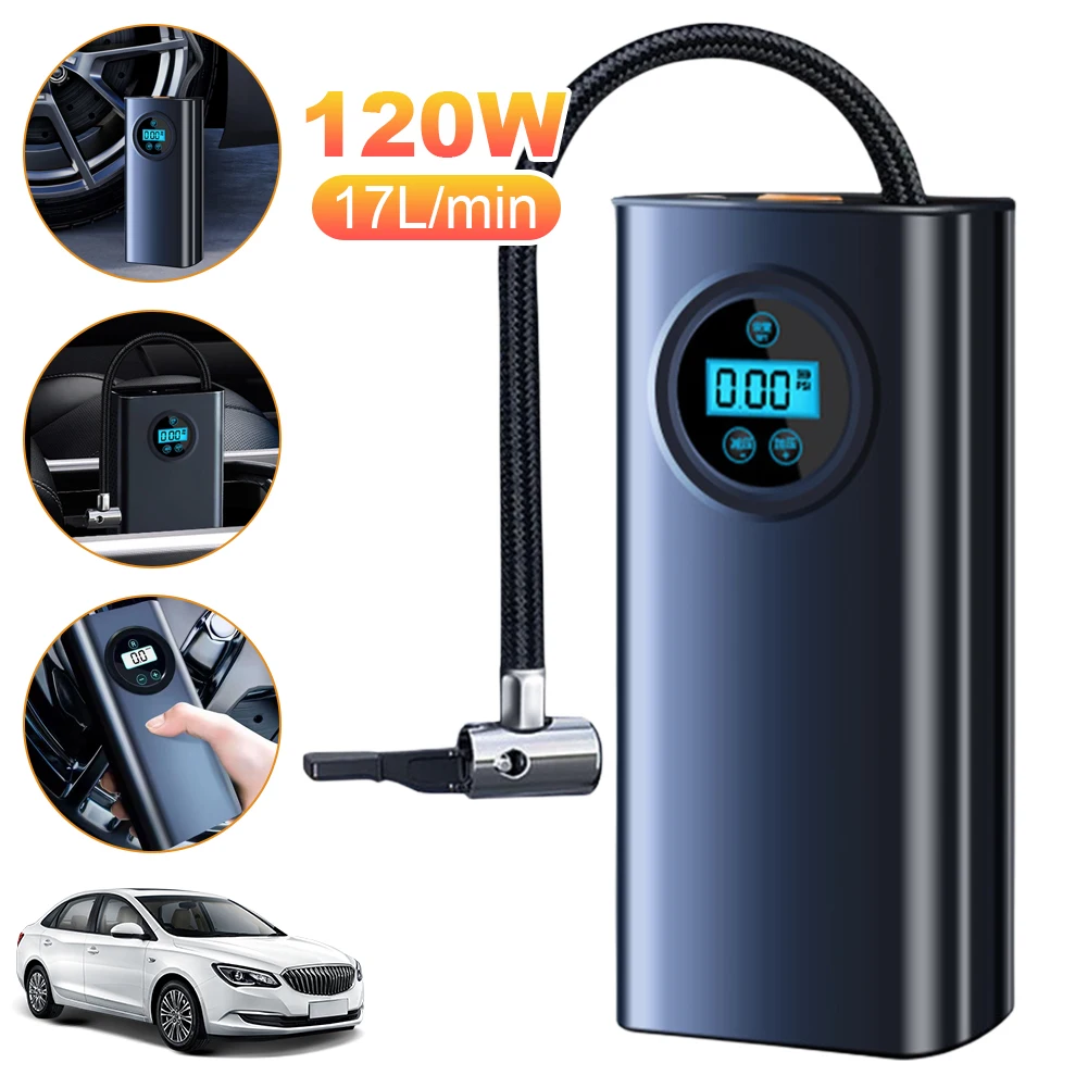 Electric Tire Pump LCD Display Car Tyre Inflator Rechargeable Quick Inflating Tire Inflator 1800mAh for Car Motorcycle Bike Ball