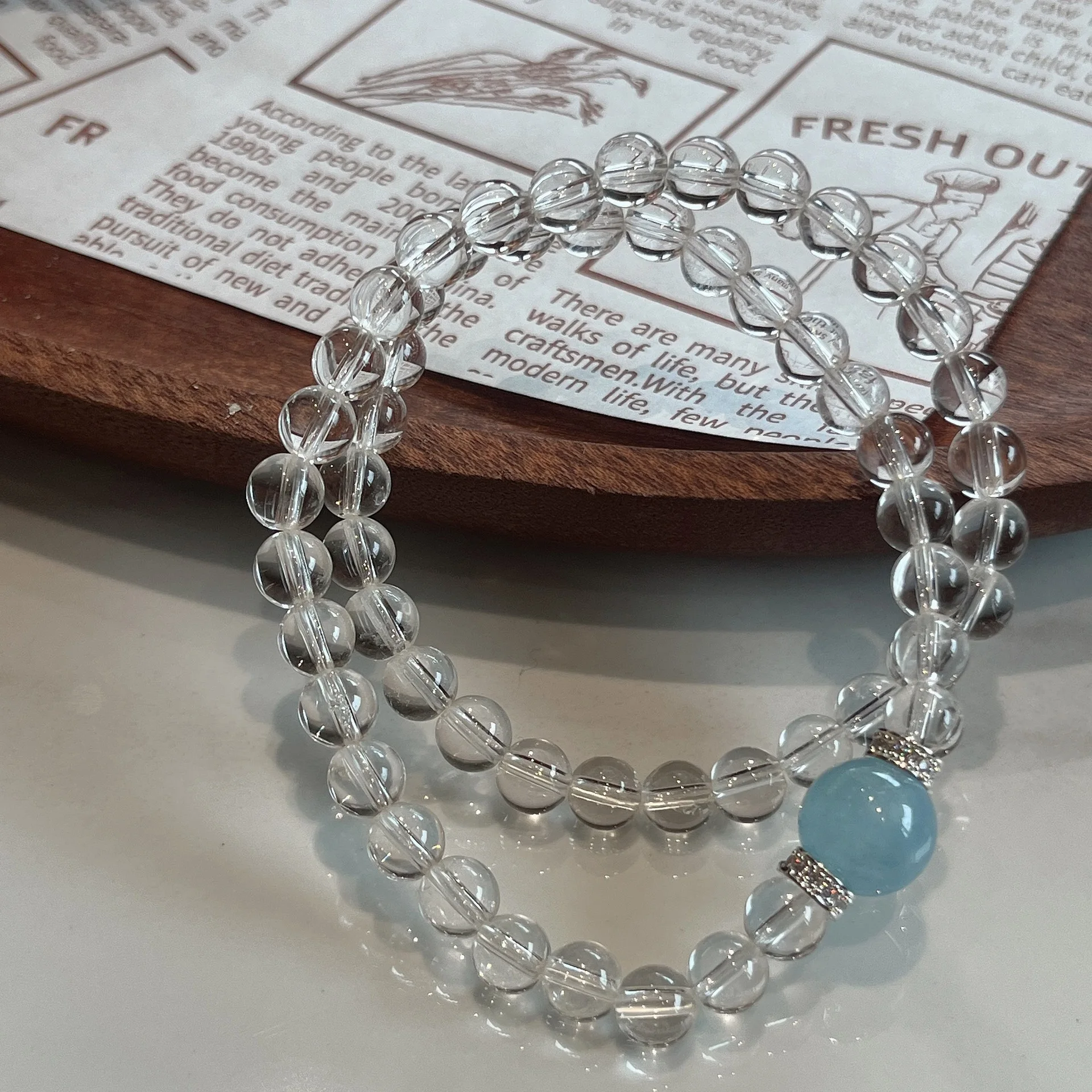 

Natural White Crystal Aquamarine Double Circle Bracelet Women's Fashion Light Luxury Bracelet, Niche Design, Jewelry, Gifts