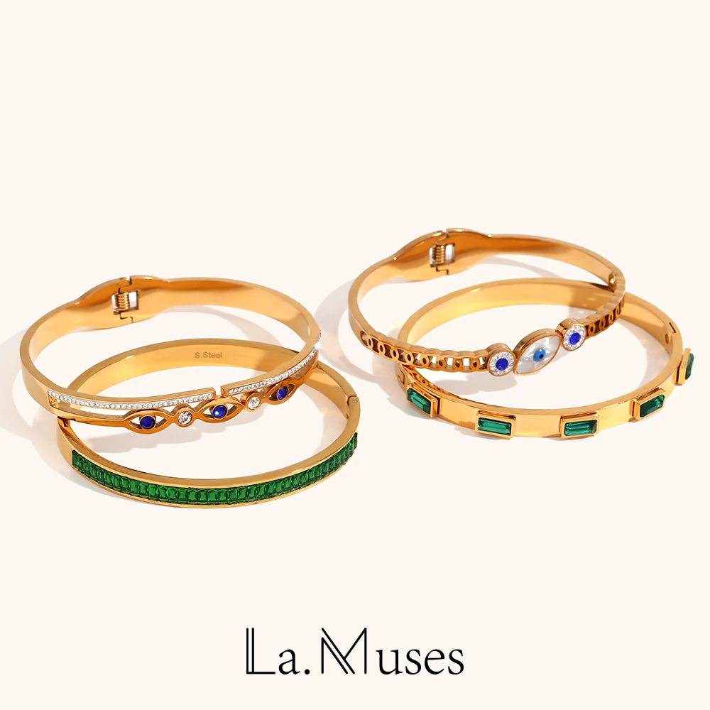 La.Muses Dripping Oil eyes Cubic Zirconia 18K Plated Luxury Stainless Steel Bangles Jewelry