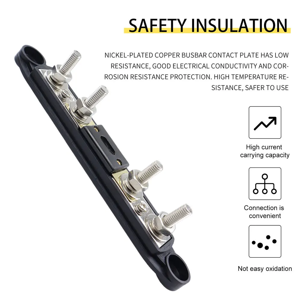 4 Stud Bus Bar Power Distribution Block 48V M6/M8 Bus Bar Board with Cover Busbar Power Case Rust-Resistant RV Parts Accessories