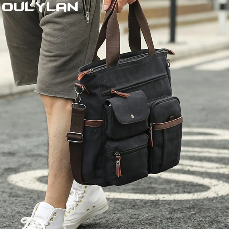 

Portable Travel Shoulder Bag Leisure Backpack for 14-inch Laptop Men's Canvas Handbag Briefcase Casual Business Bag