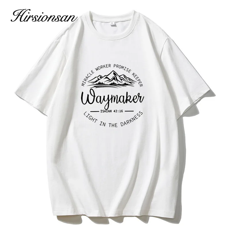 Hirsionsan 100% Cotton Mountain Print T Shirt Women 2024 Summer New Basic Vintage Tee Casual Loose Chic O Neck Female Couple Top