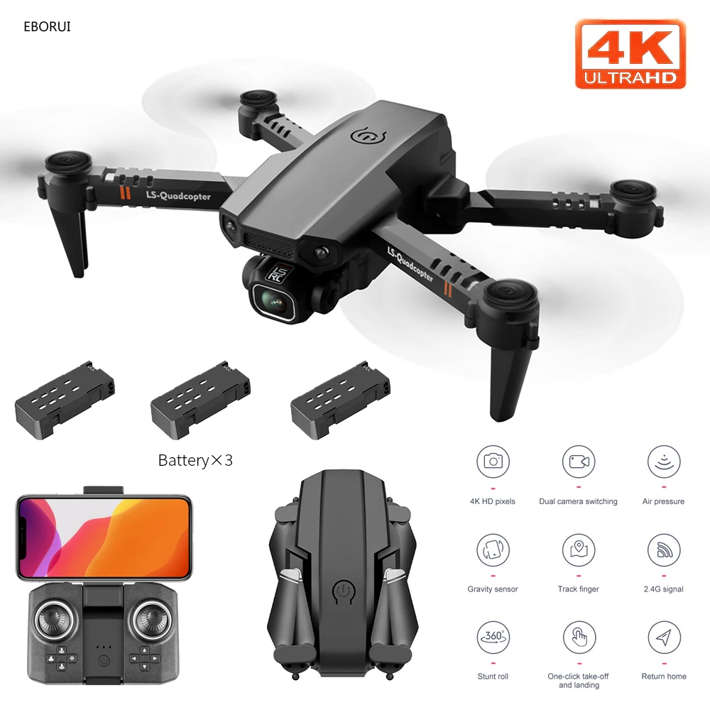 

LSRC XT6 Mini RC Drone + 3pcs Batteries 4K/1080P HD Dual Cameras Altitude Hold Mode Foldable RC Drone Quadcopter RTF for Kids